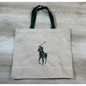 Polo RALPH LAUREN Womens Pony Convas Tote Bag Cream Green REUSABLE